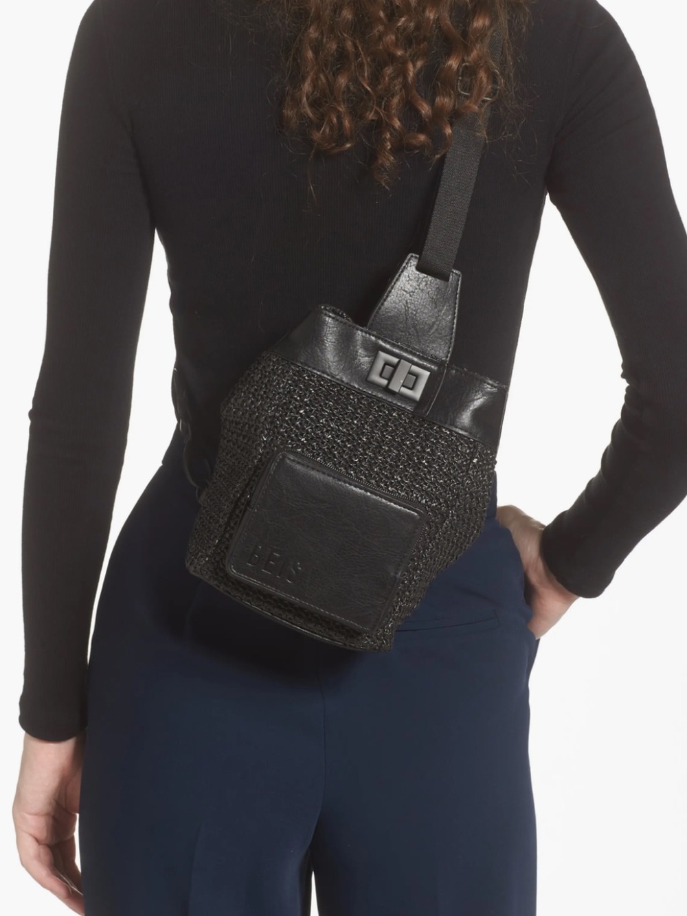 BEIS The Naturals Raffia Sling Backpack
